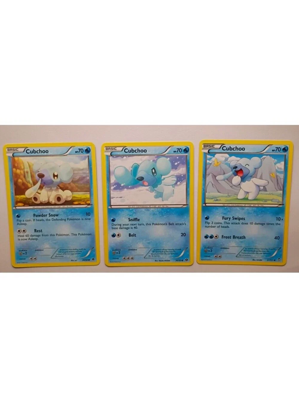 Pokemon TCG Cubchoo non Holo 28/98 2011, Cubchoo 36/99 & Cubchoo 21/111 2014 (3)
